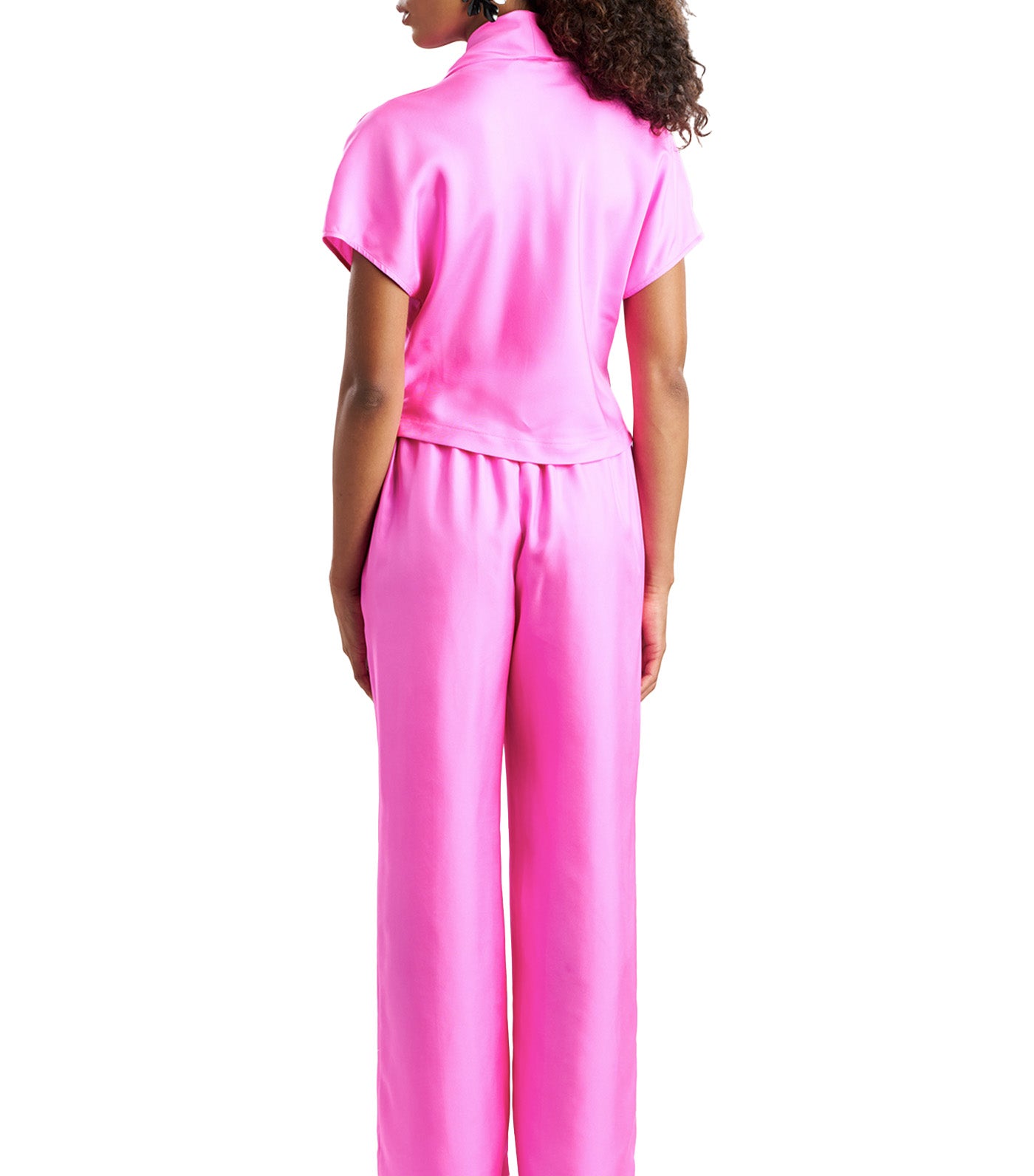 Solid Silk Twill Cowl Neck Top Fresh Pink