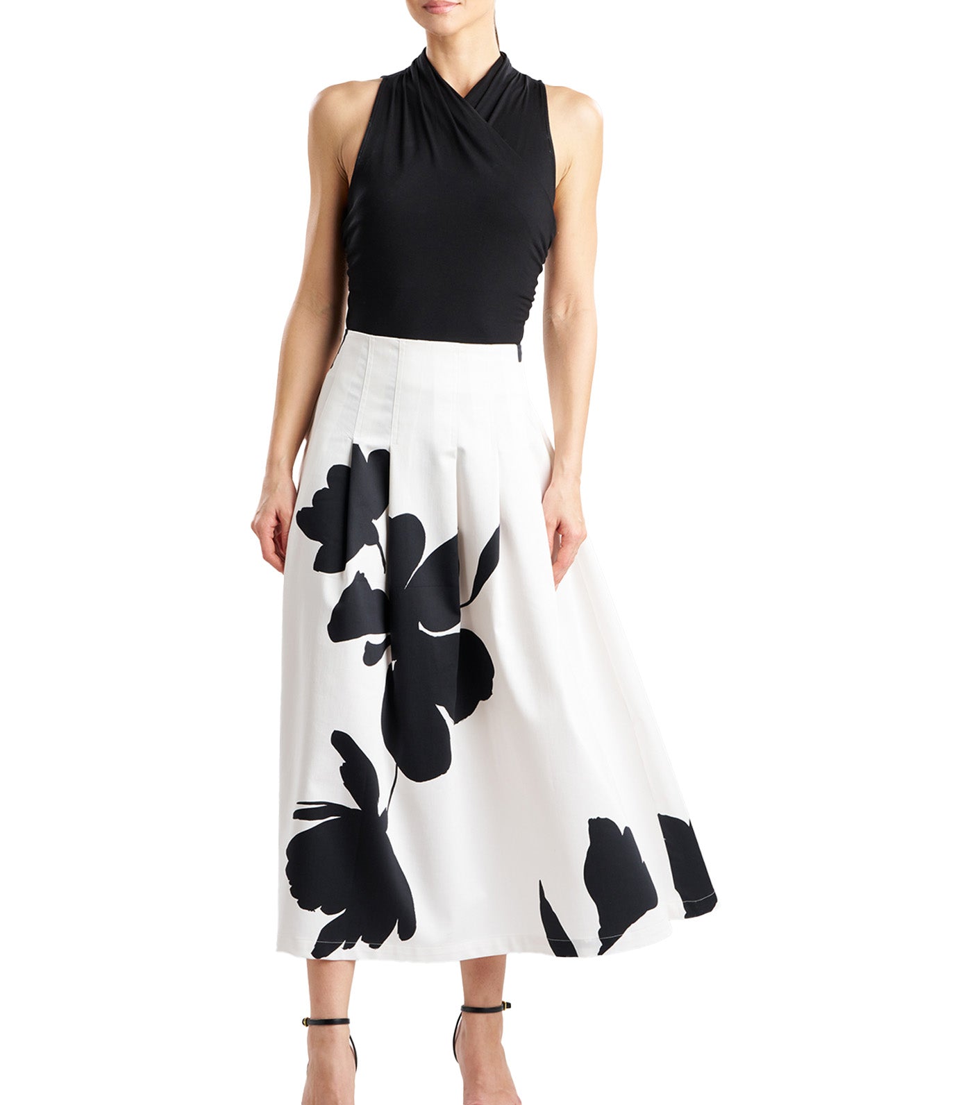 Peony Cotton Chino Pleated Skirt Warm White Black