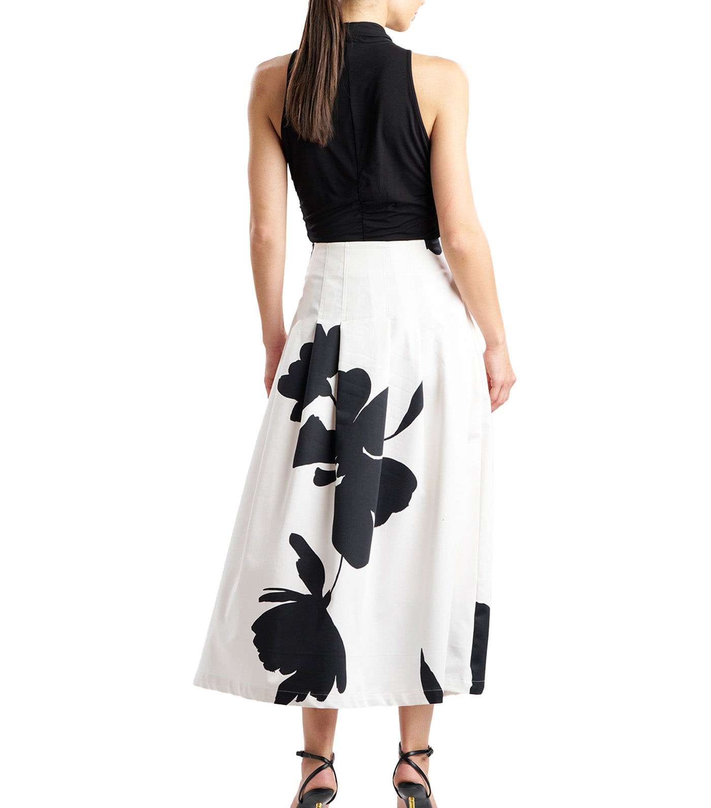 Peony Cotton Chino Pleated Skirt Warm White Black