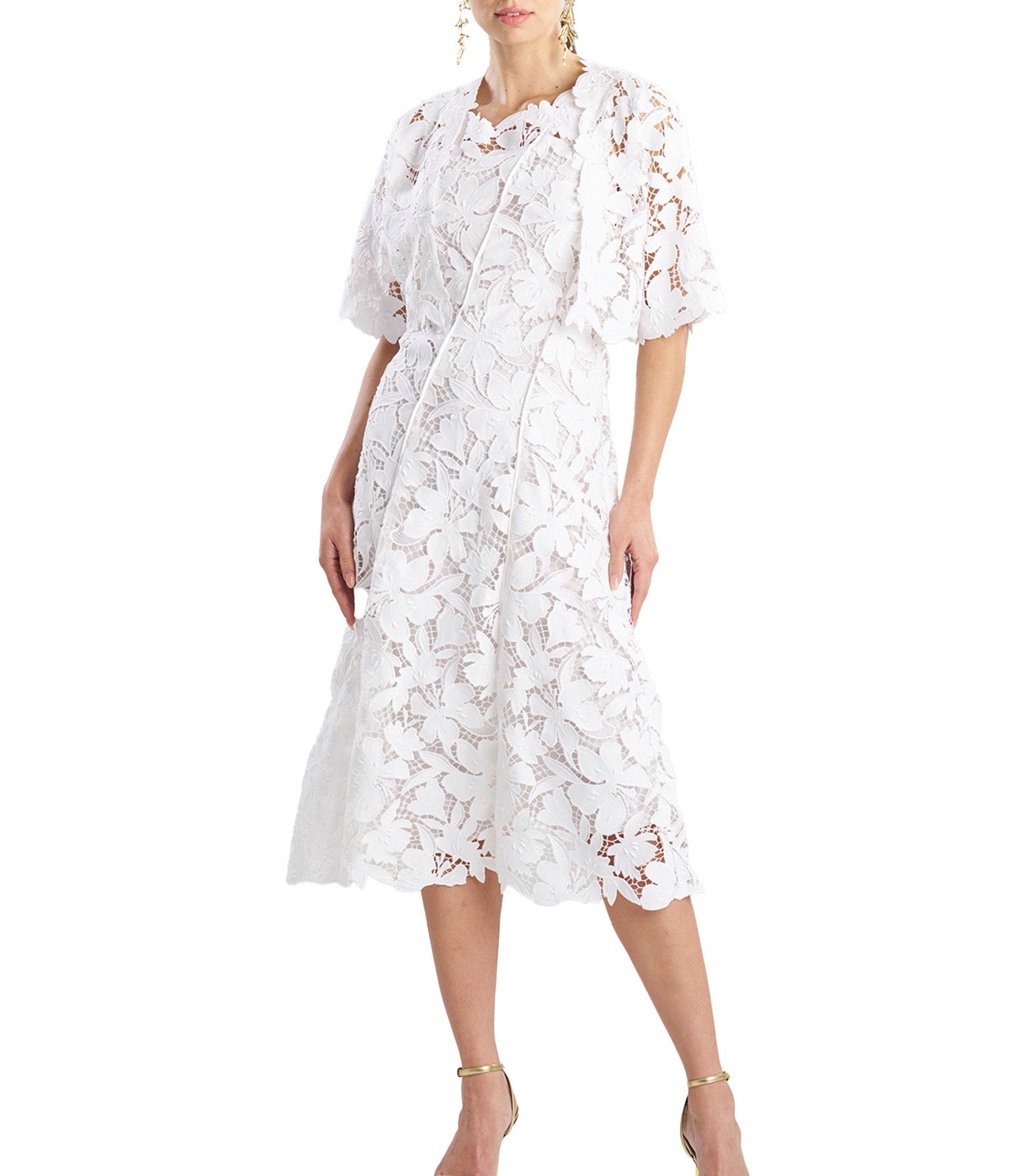 Natori Ready-To-Wear Peony Floral Lace Bolero White