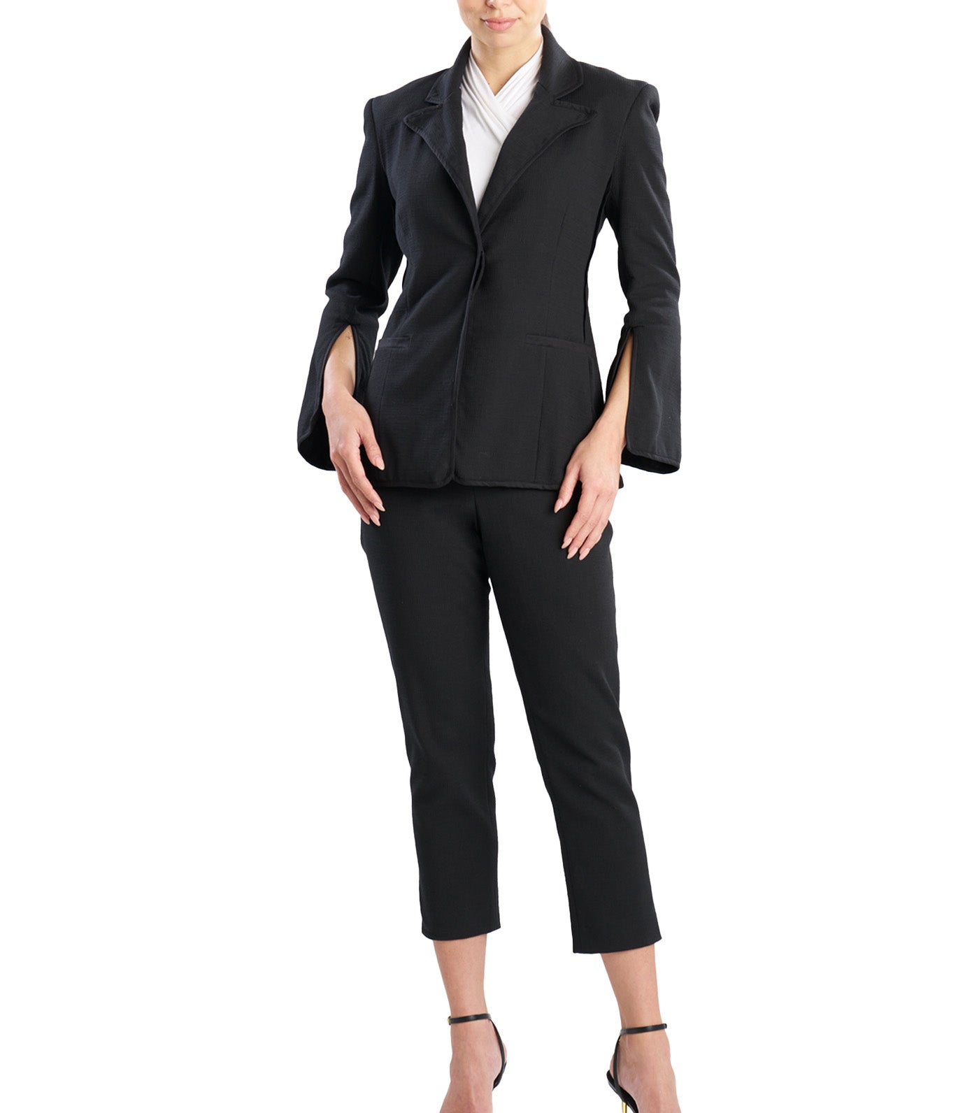 Natori Ready-To-Wear Stretch Basketweave Cotton Slit Cuffed Jacket Black