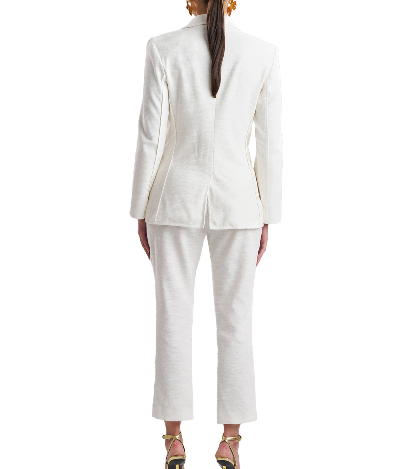Natori Ready-To-Wear Stretch Basketweave Cotton Slit Cuffed Jacket White