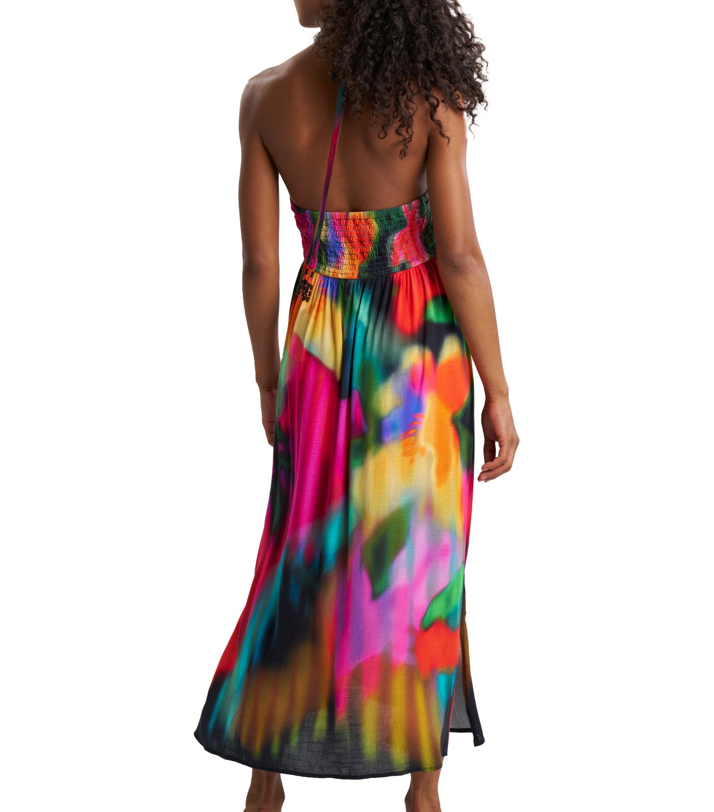 Floral Mirage Halter Dress Black Multi