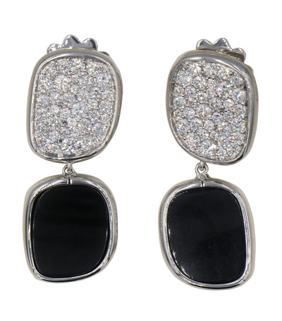 Black Jade Earrings with Diamonds in White Gold