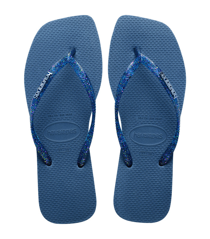Slim Square Logo Metallic Flip Flops Blue Comfy