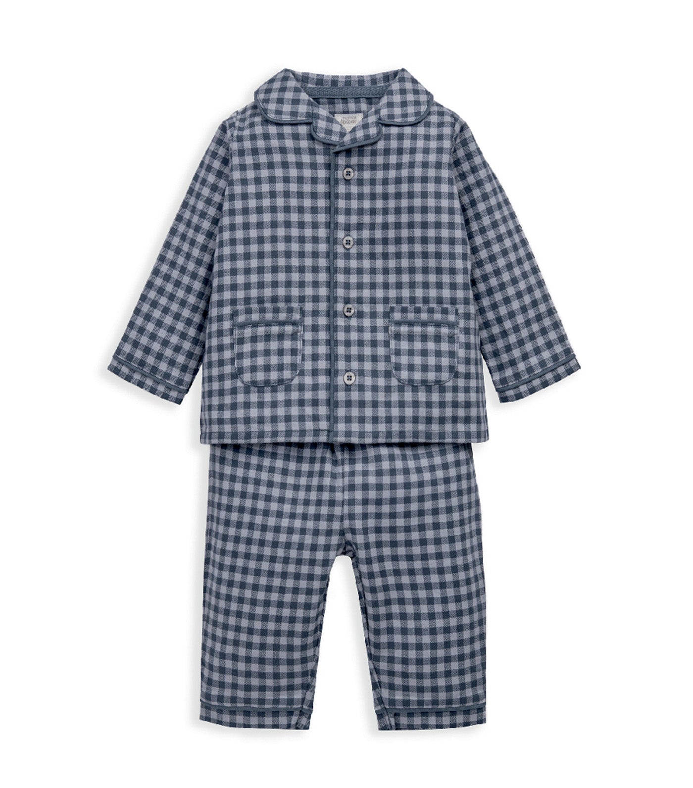 Woven Collar Gingham Pajamas Blue