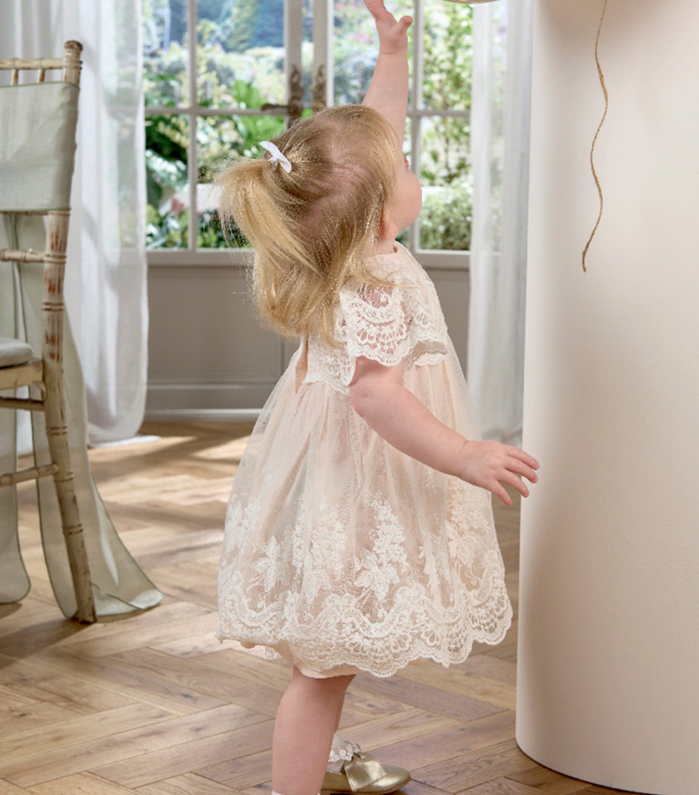 Lace Frill Sleeve Dress White