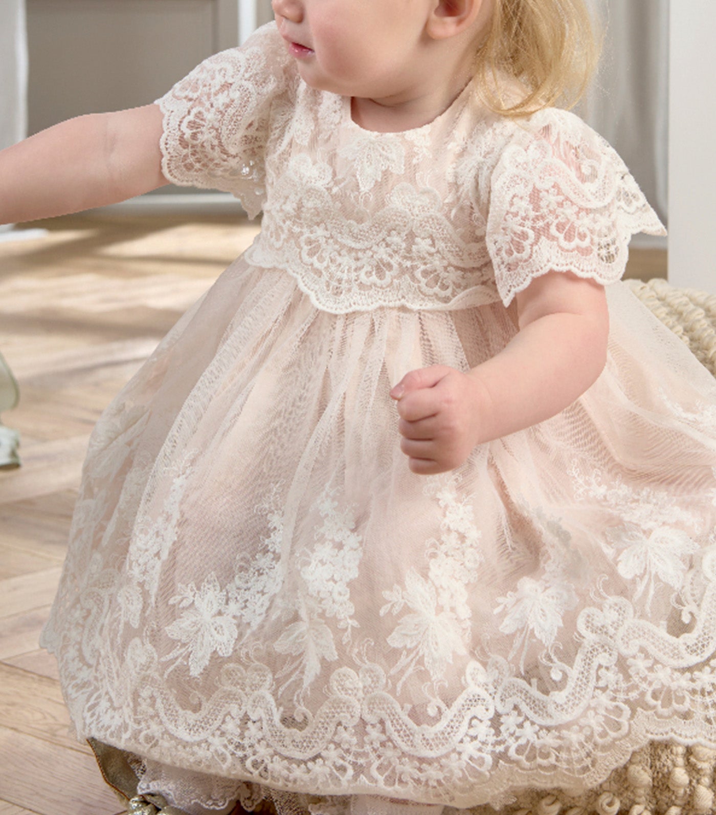Lace Frill Sleeve Dress White