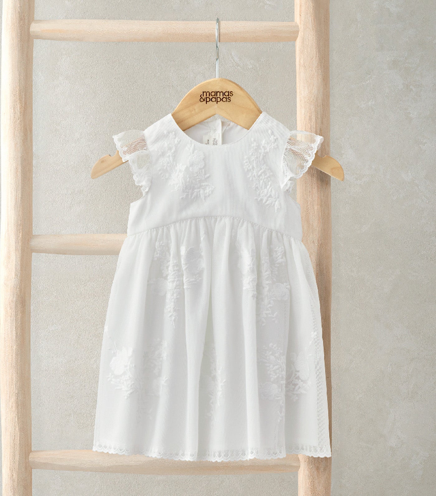 Mamas & Papas Short Sleeve Embroidered Lace Dress Floral Print White