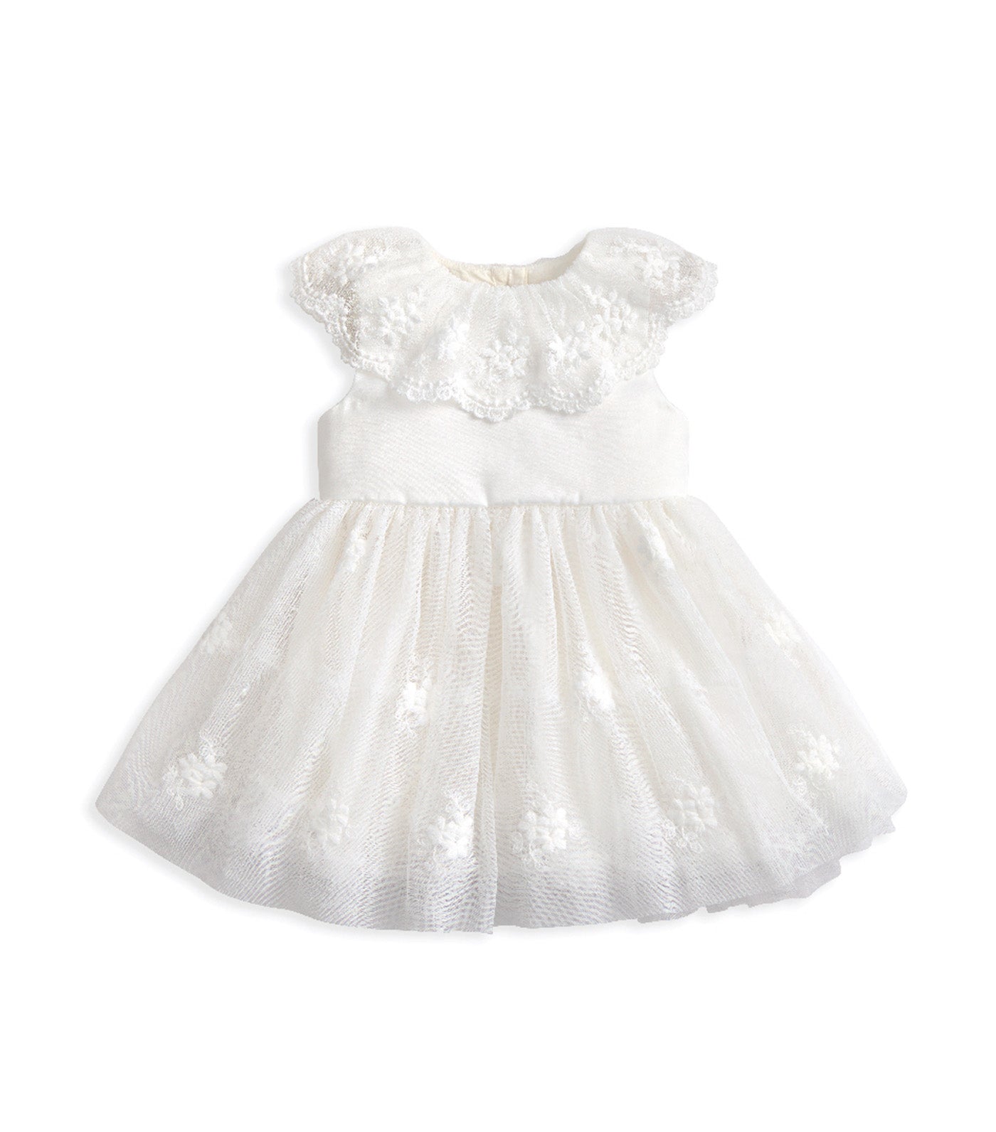 Mamas & Papas Cape Collar Mesh Flower Girl Dress with Embroidered Skirt White