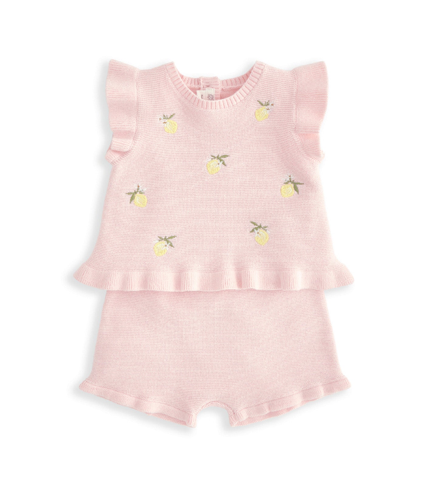 2-piece Embroidered Knit Top & Shorts Set Pink