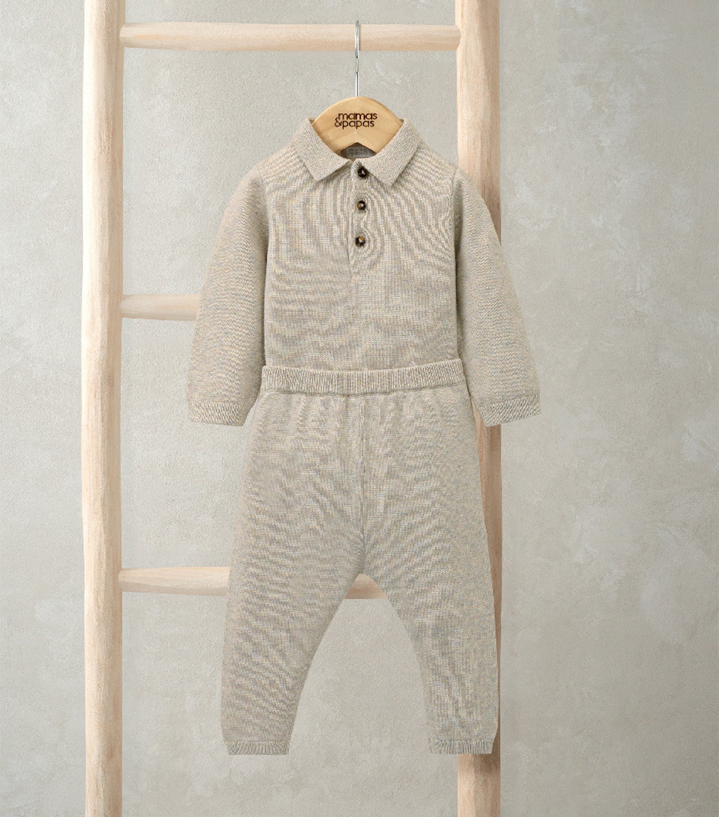 Knit Polo Bodysuit & Bottoms Set of 2 Oatmeal