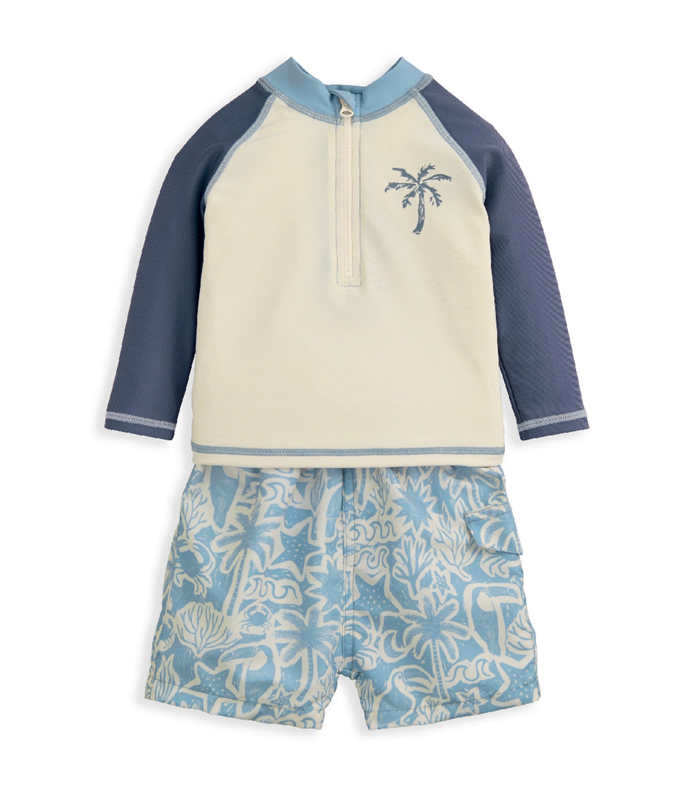 Board Shorts & Long-Sleeved Top Outfit Set Blue