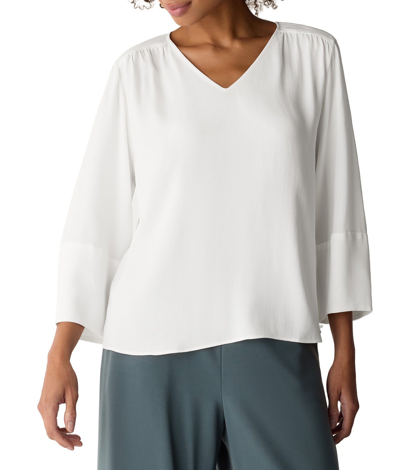 Silk Georgette Crepe V-Neck Top