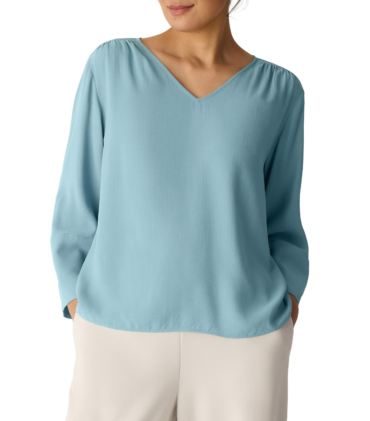 Silk Georgette Crepe V-Neck Top