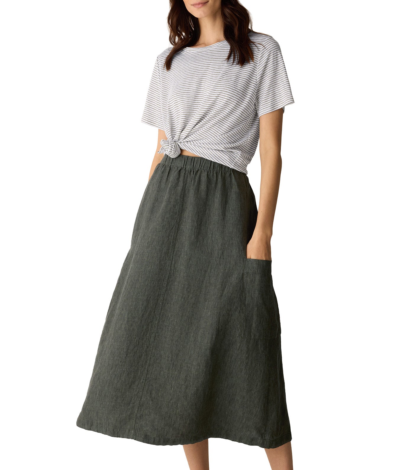 Washed Organic Linen Délavé Cargo Skirt Bayleaf