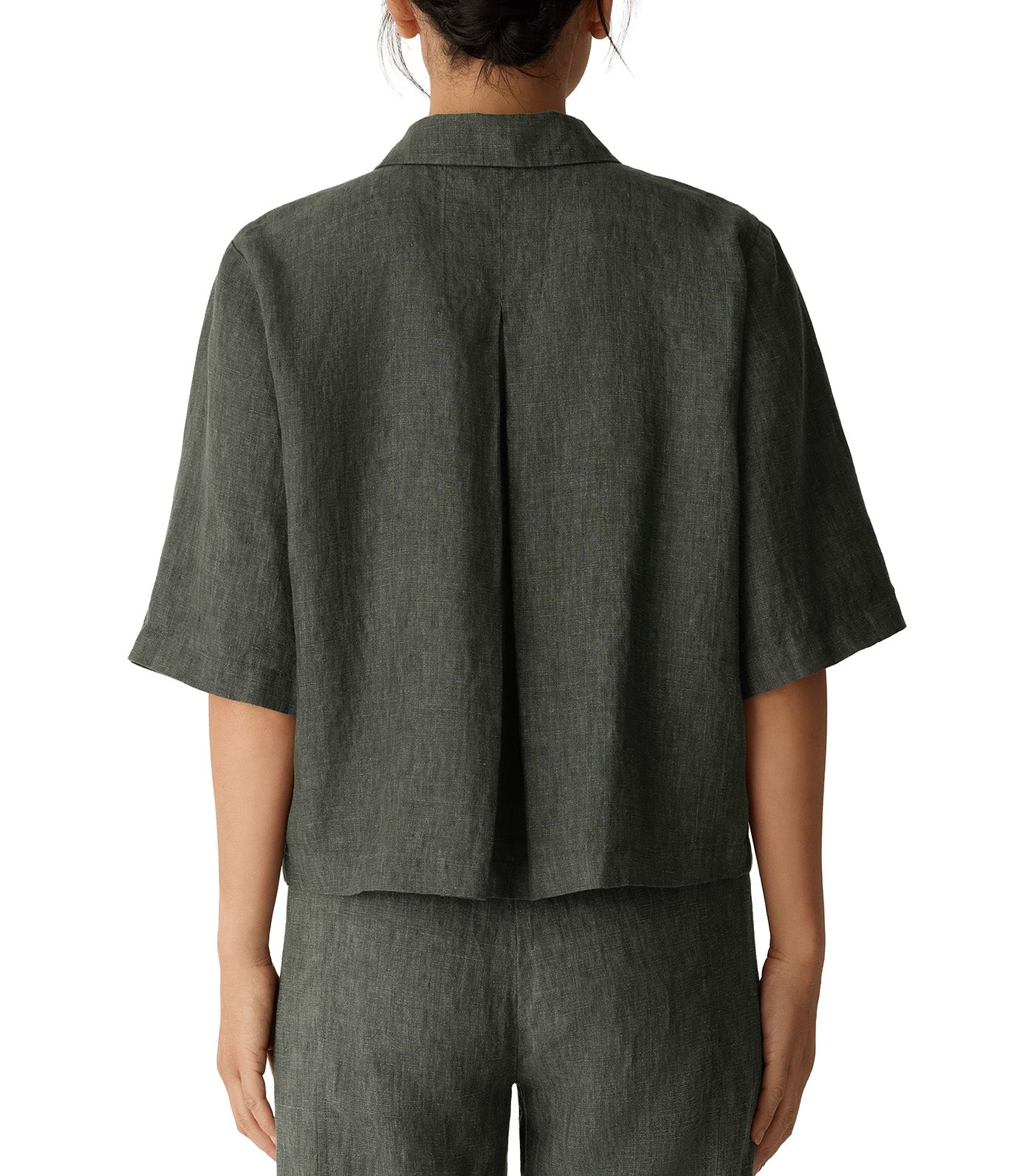 Washed Organic Linen Délavé Elbow-Sleeve Shirt Bayleaf