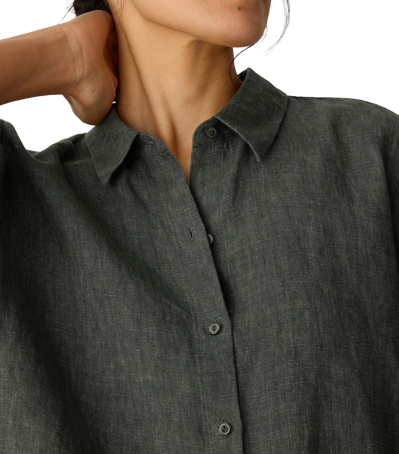 Washed Organic Linen Délavé Elbow-Sleeve Shirt Bayleaf