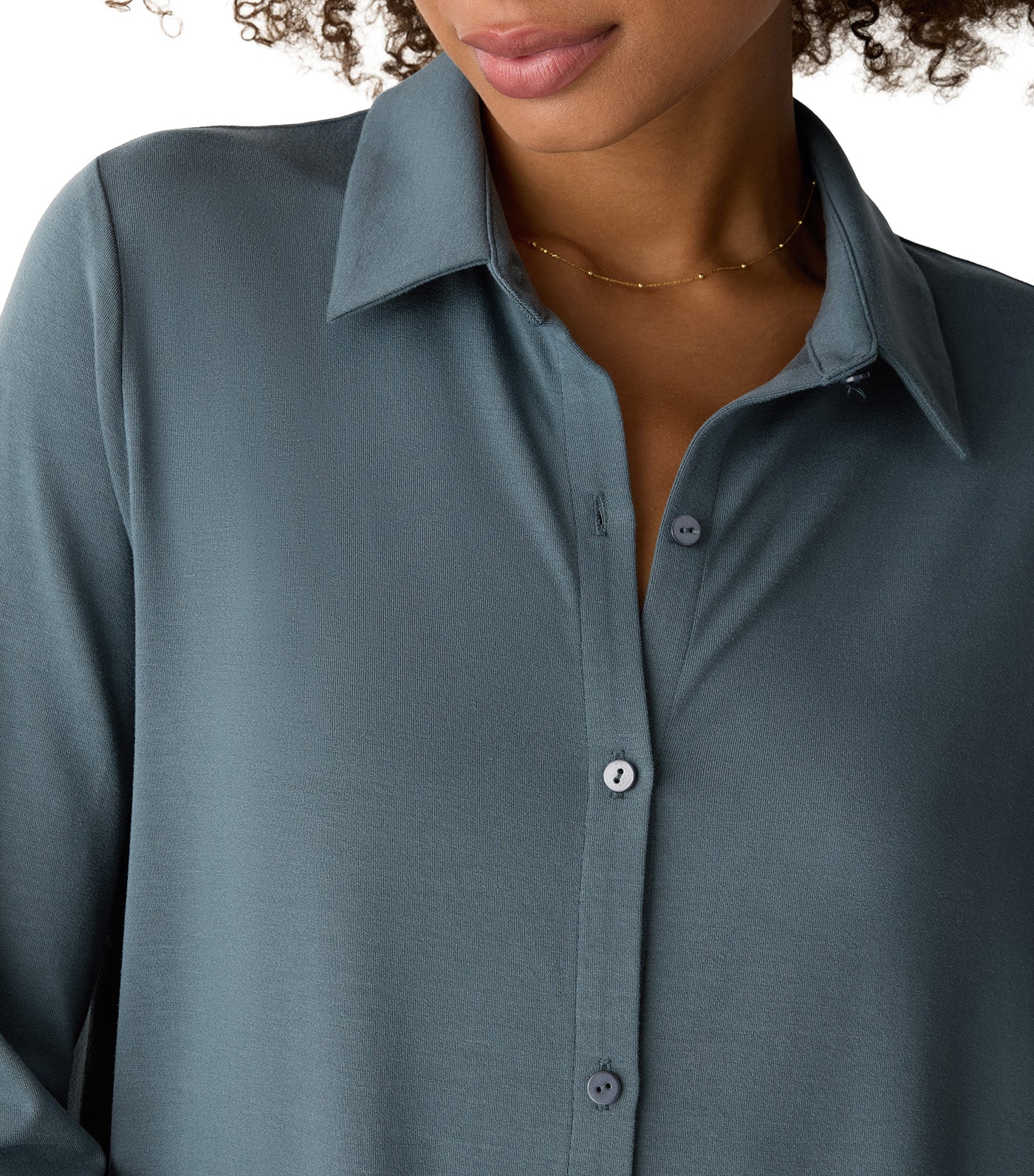 Stretch Jersey Knit Classic Collar Oval Dress Eucalyptus