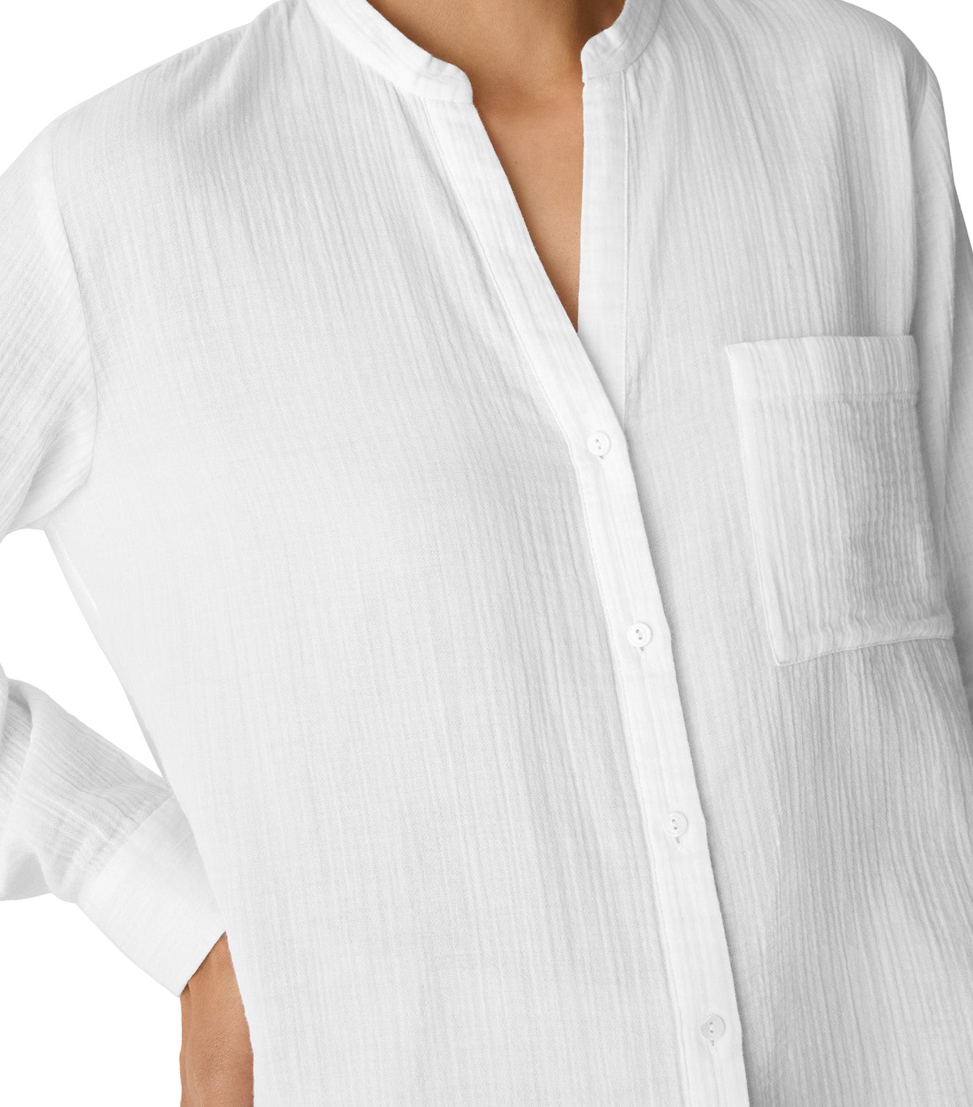 Organic Cotton Ripple Band Collar Shirt White