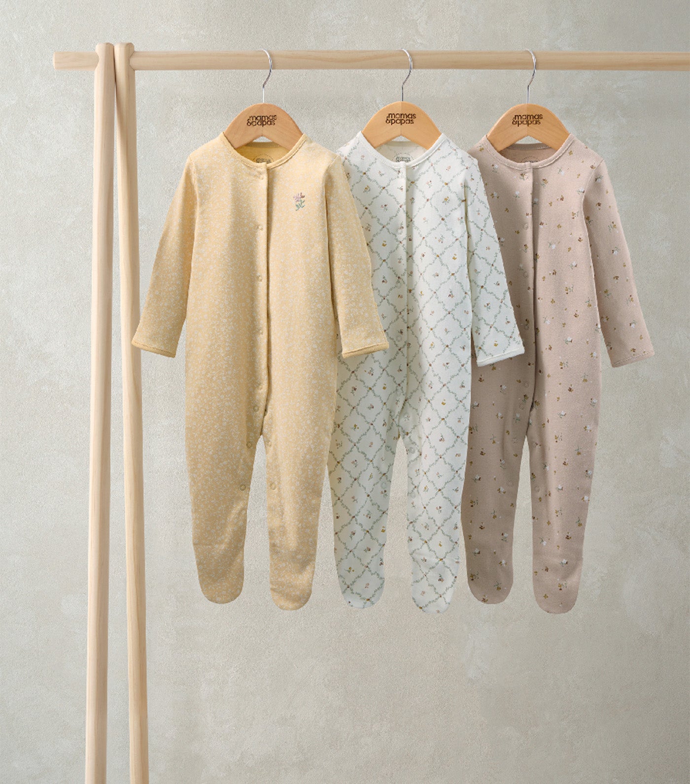 Mamas & Papas Pack of 3 Sleepsuits Heritage Floral