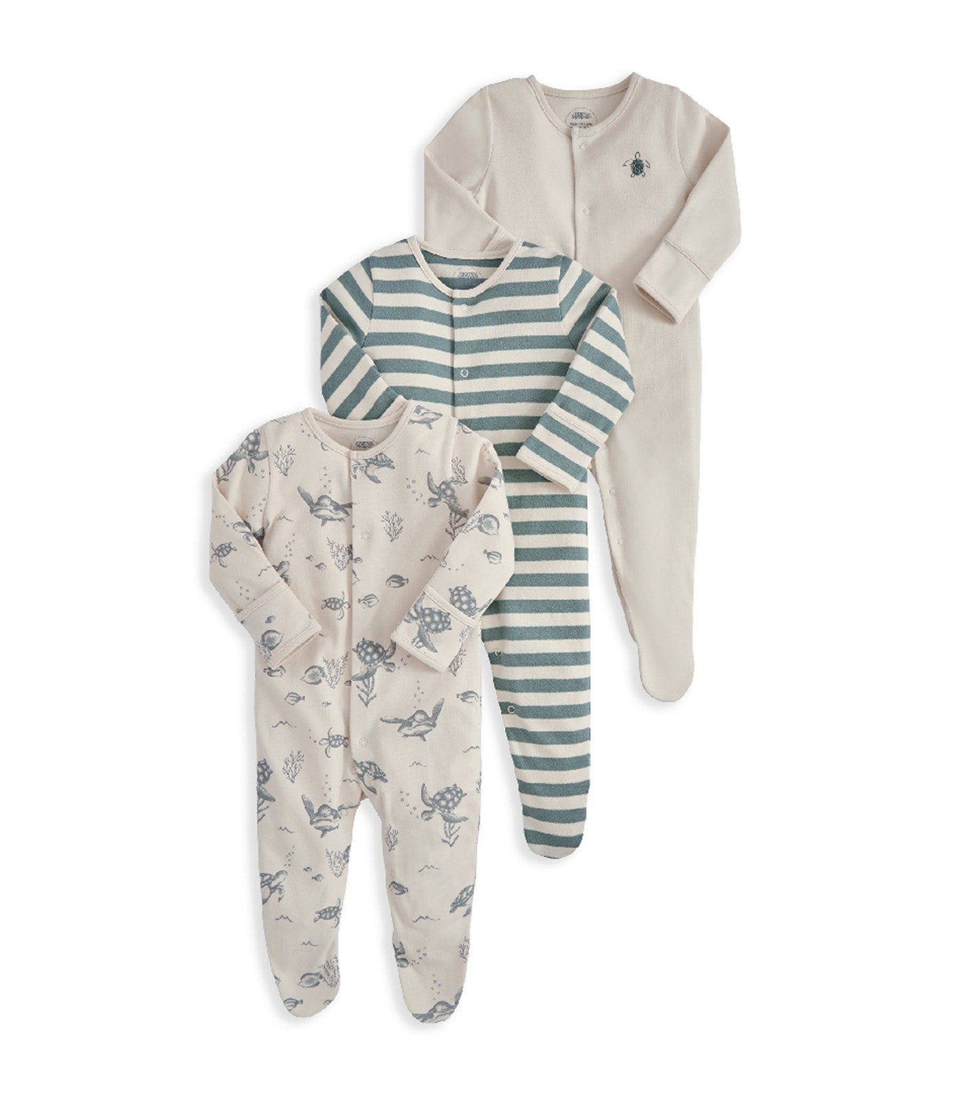 Mamas & Papas Pack of 3 Sleepsuits Under the Sea