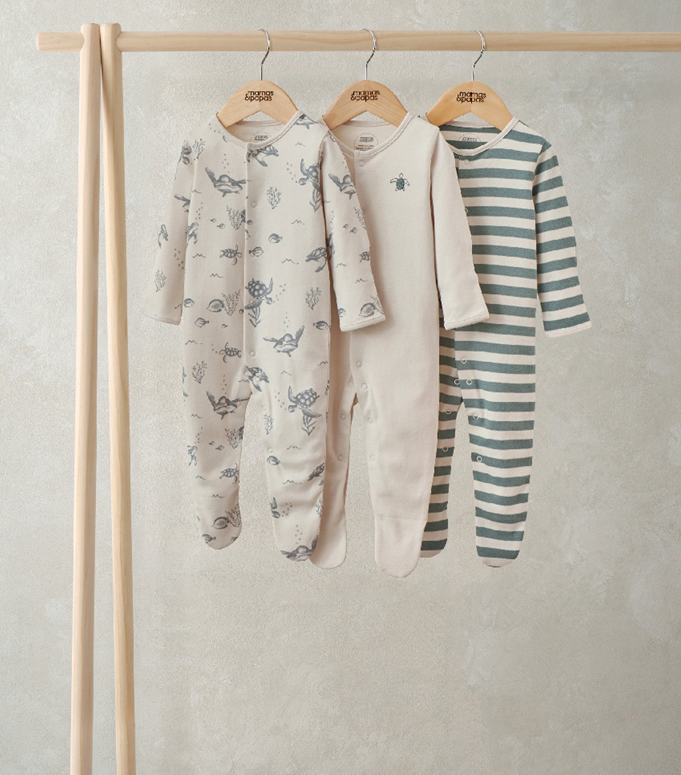 Mamas & Papas Pack of 3 Sleepsuits Under the Sea
