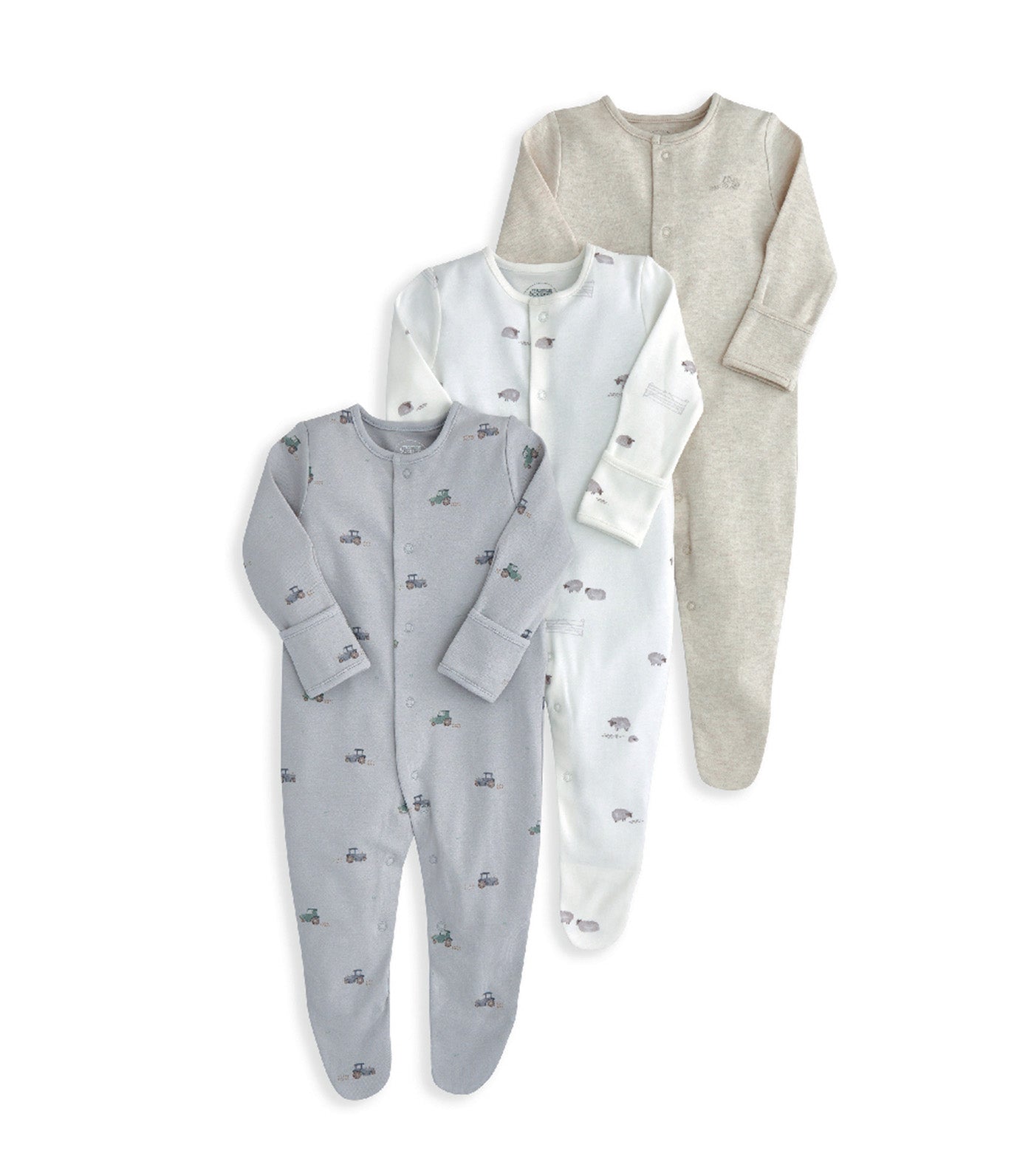 Mamas & Papas Pack of 3 Sleepsuits Farmyard