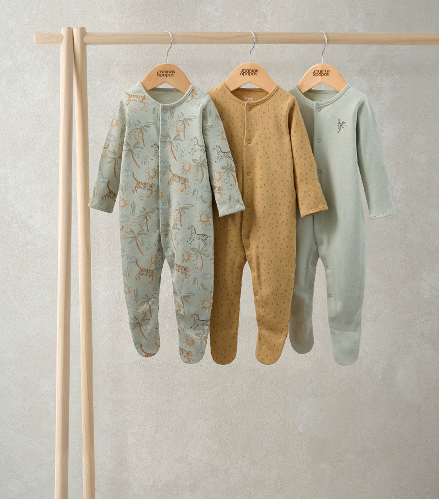 Mamas & Papas Pack of 3 Sleepsuits Safari