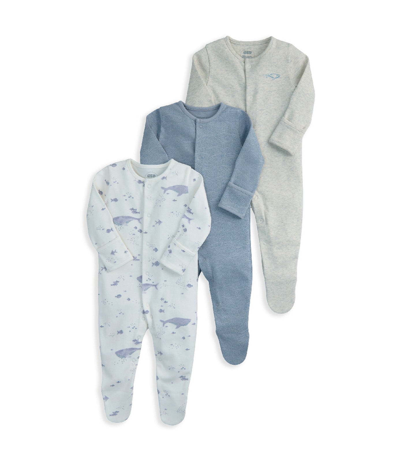 Mamas & Papas Pack of 3 Sleepsuits Whales