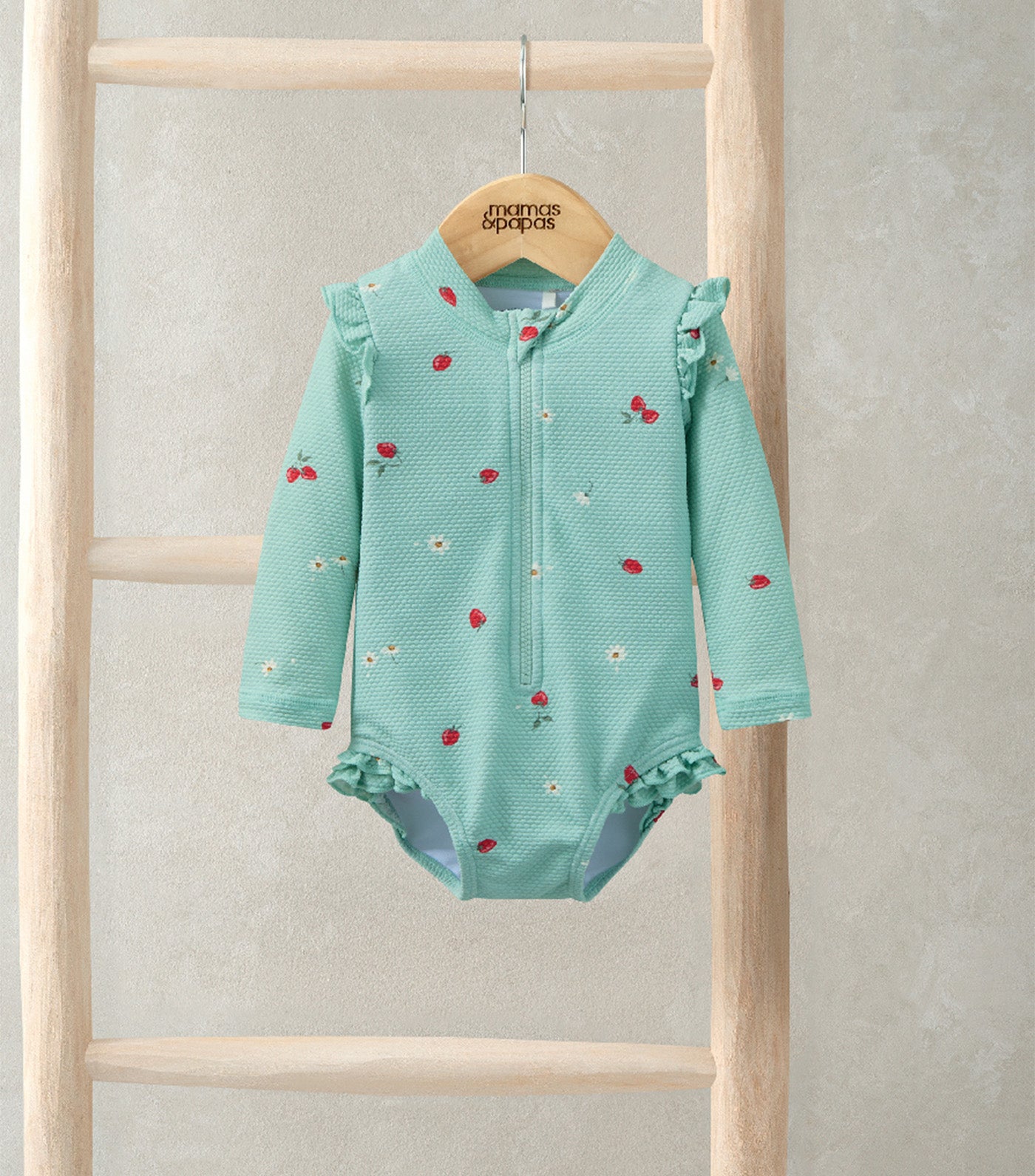 Strawberry Long Sleeve Swimsuit Blue Green