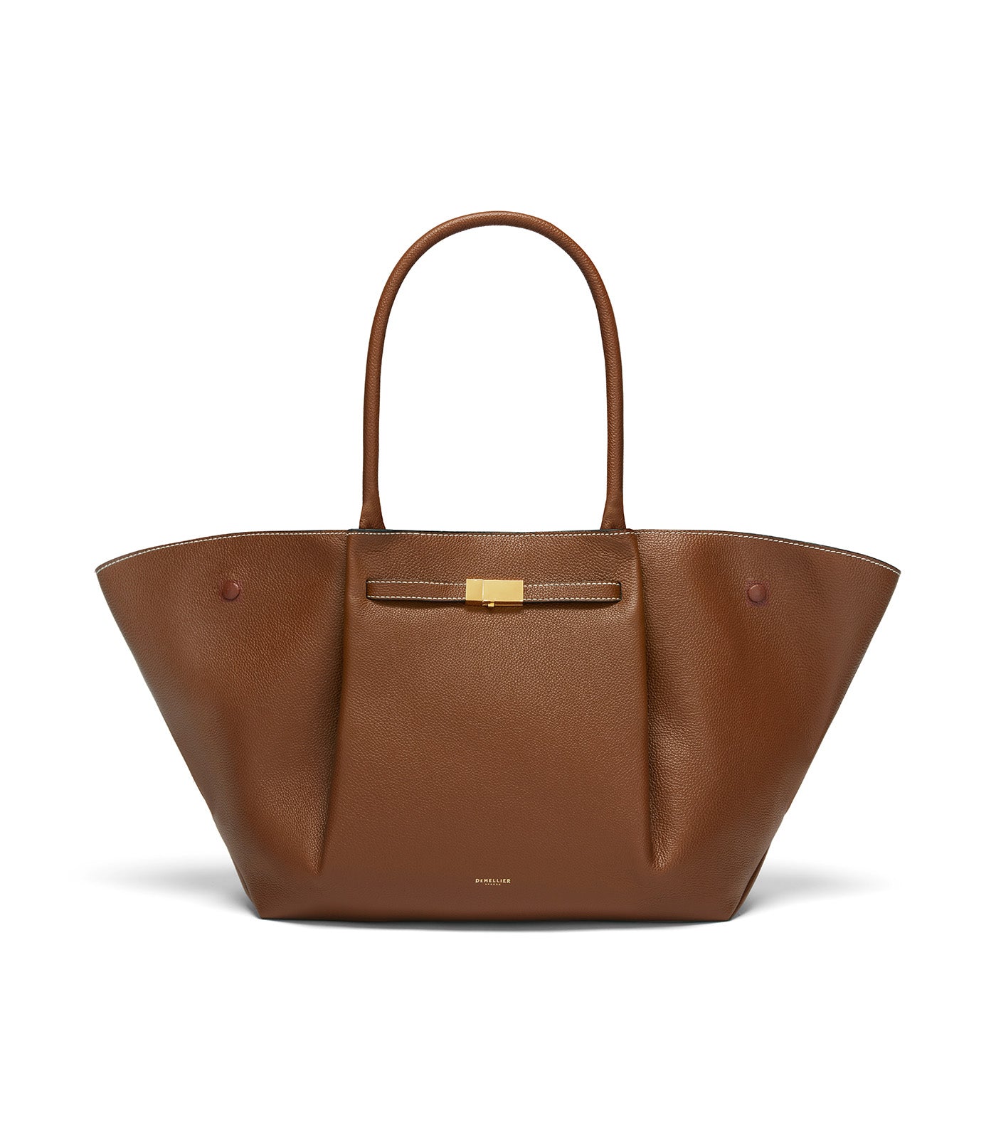 New York Tote Bag Tan Grain with Ecru Stitching