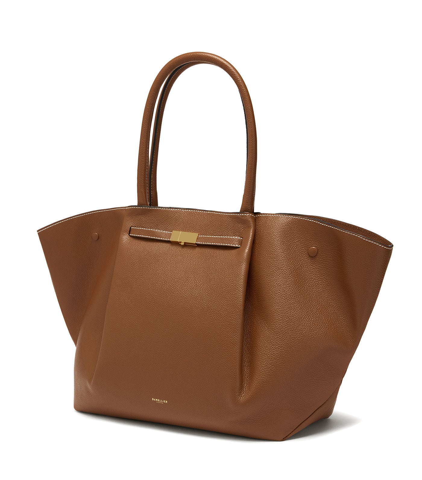 New York Tote Bag Tan Grain with Ecru Stitching