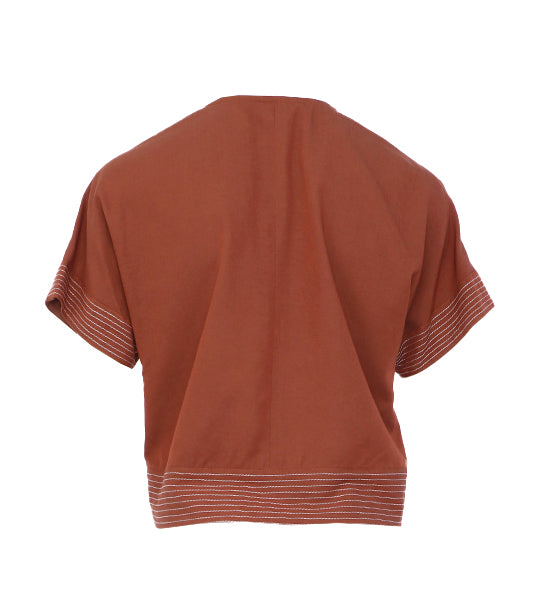 Anne Overlap Blouse with Tie-Side Brown