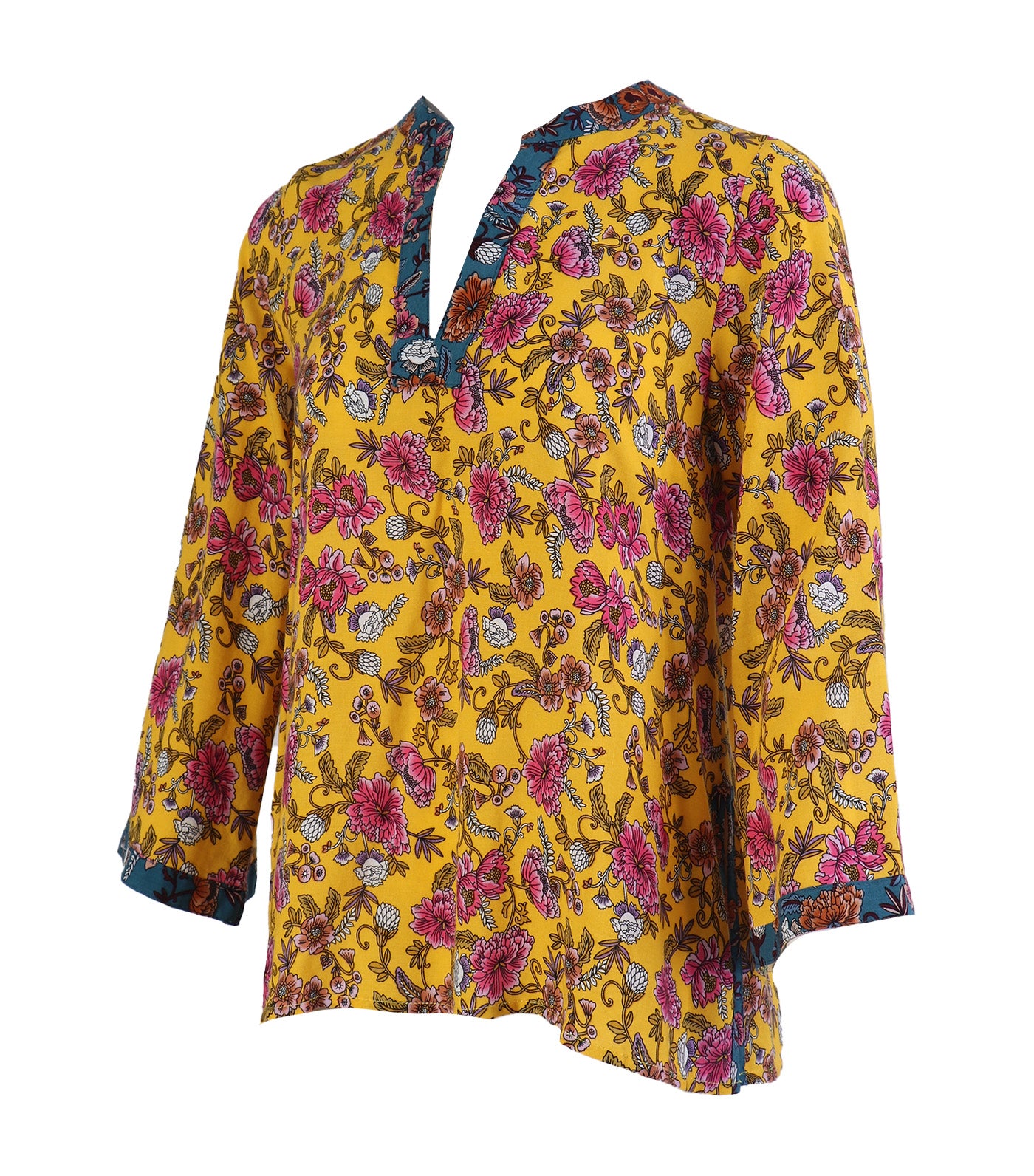 Lotus Resortwear Jo Long Sleeves Multicolor Print Top Yellow