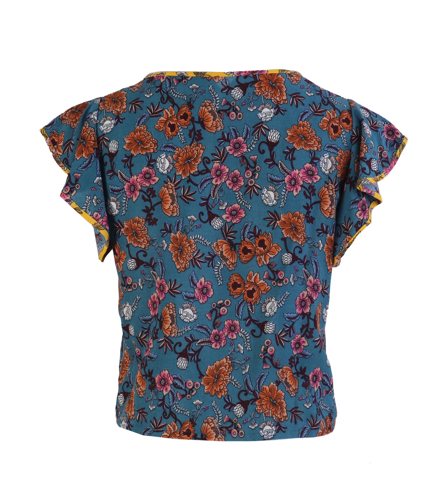 Lotus Resortwear Aloa Multicolor Print Top with Ruffle Sleeves Blue