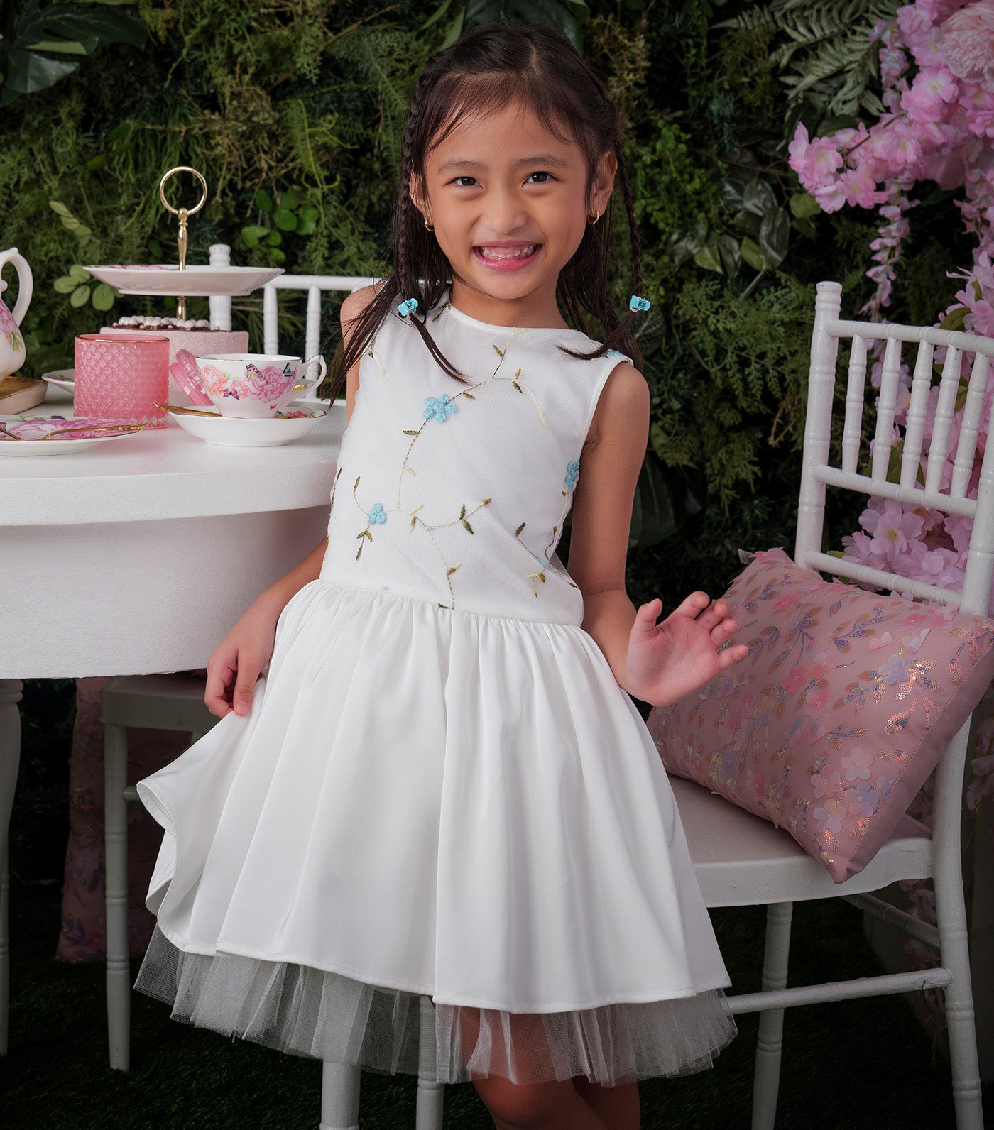 Aurora Embroidered Tulle Dress White