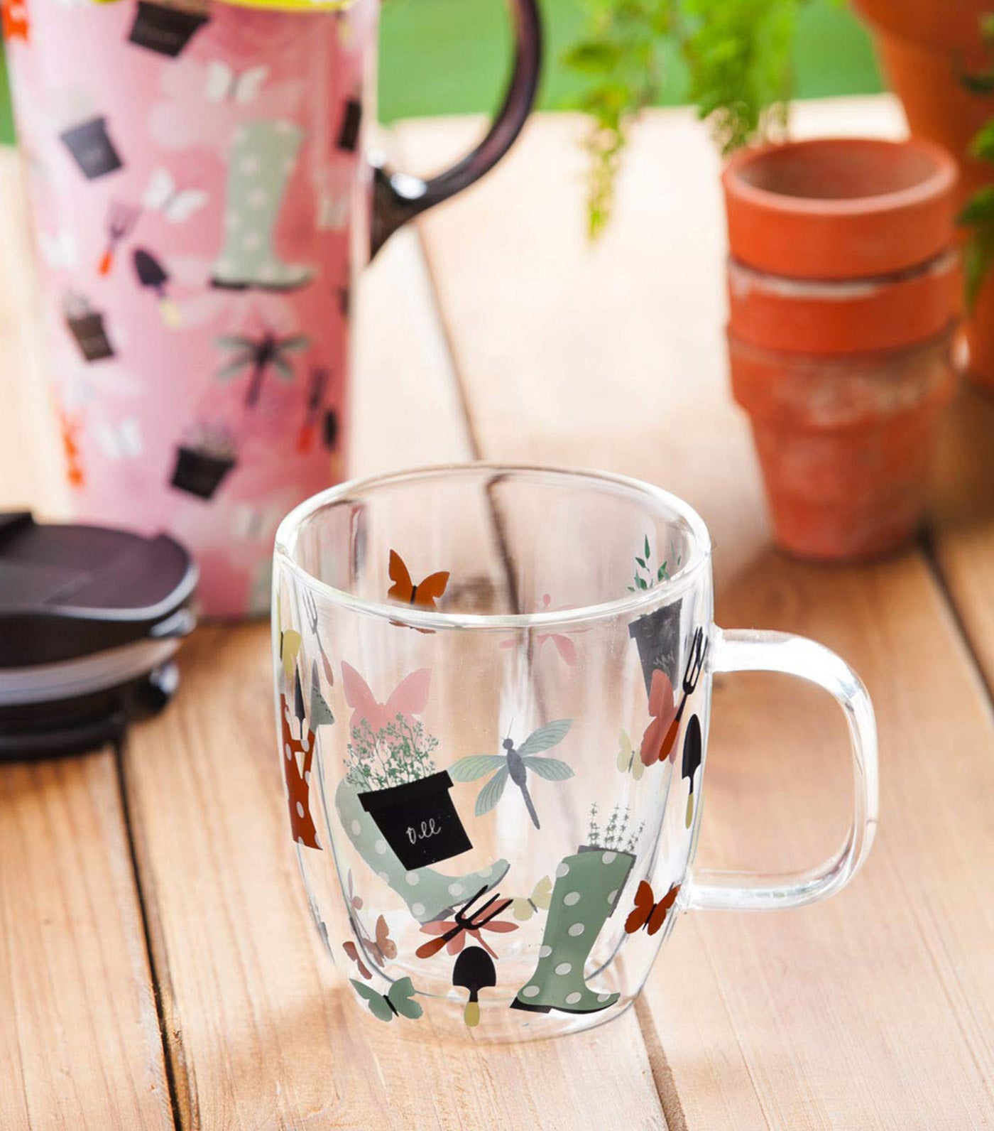 Sugarplum Lifestyle Garden Pink Pattern Glass Café Cup