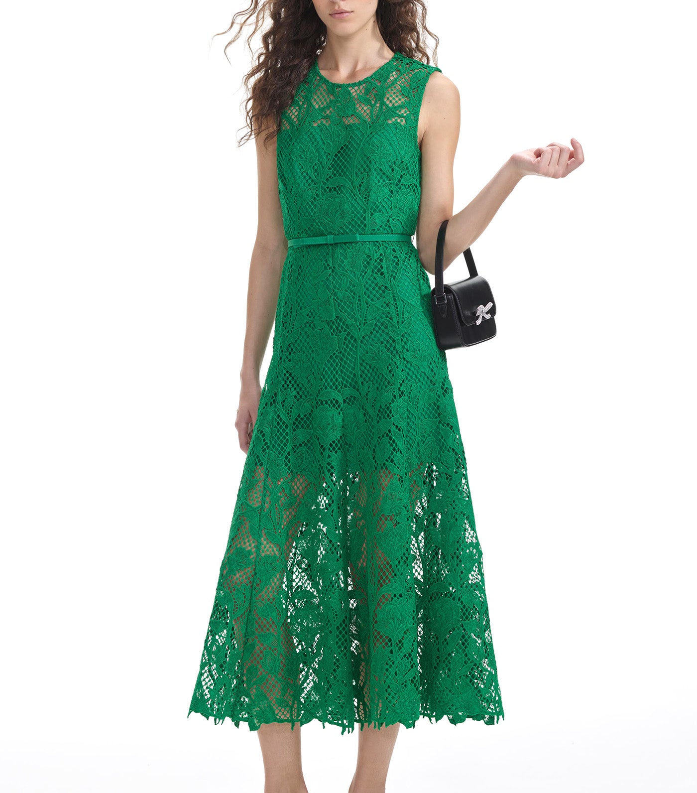 Lace Sleeveless Midi Dress Green