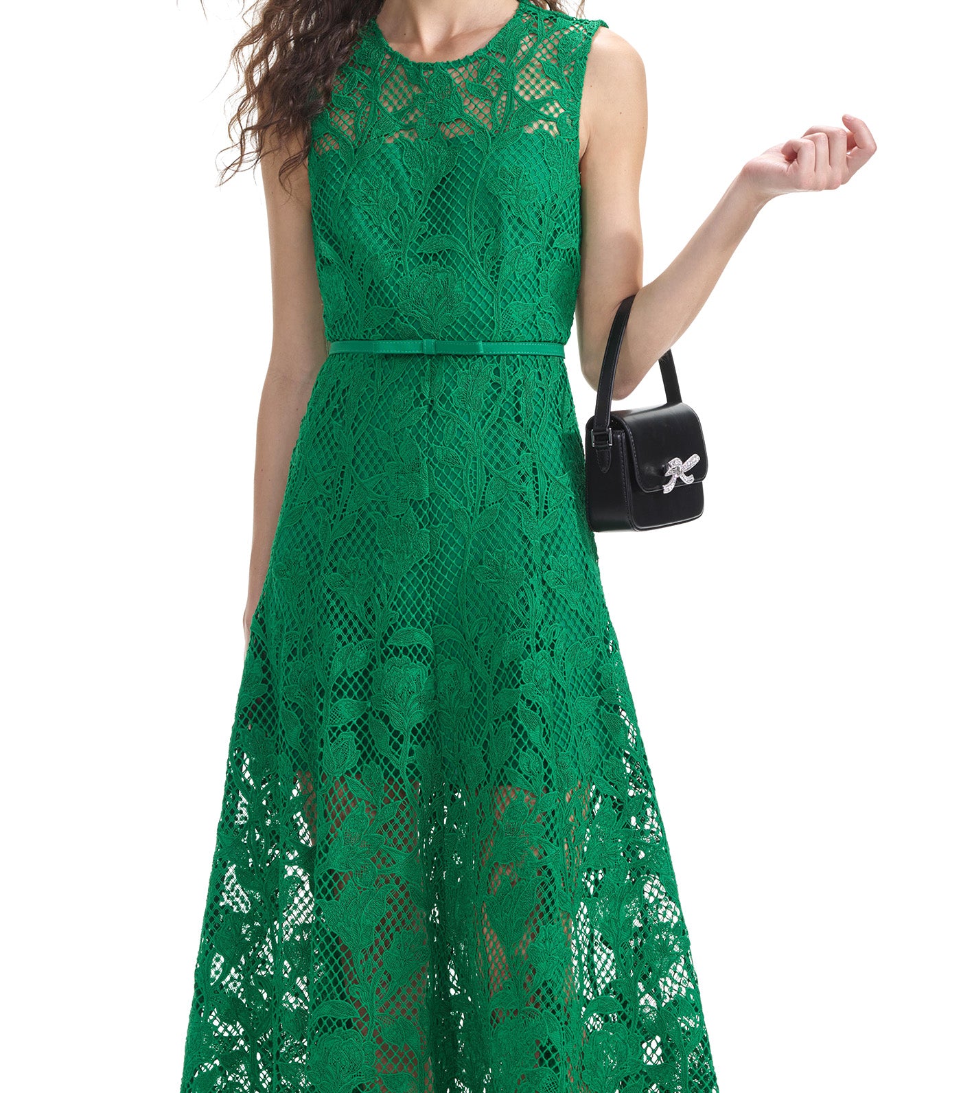 Lace Sleeveless Midi Dress Green