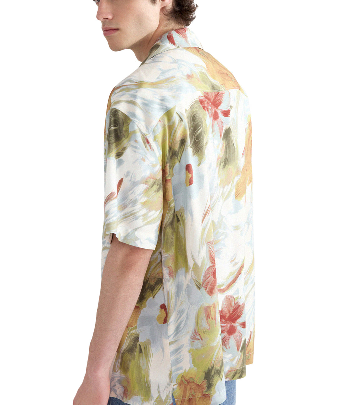 Printed Viscose Short-Sleeved Shirt White Print