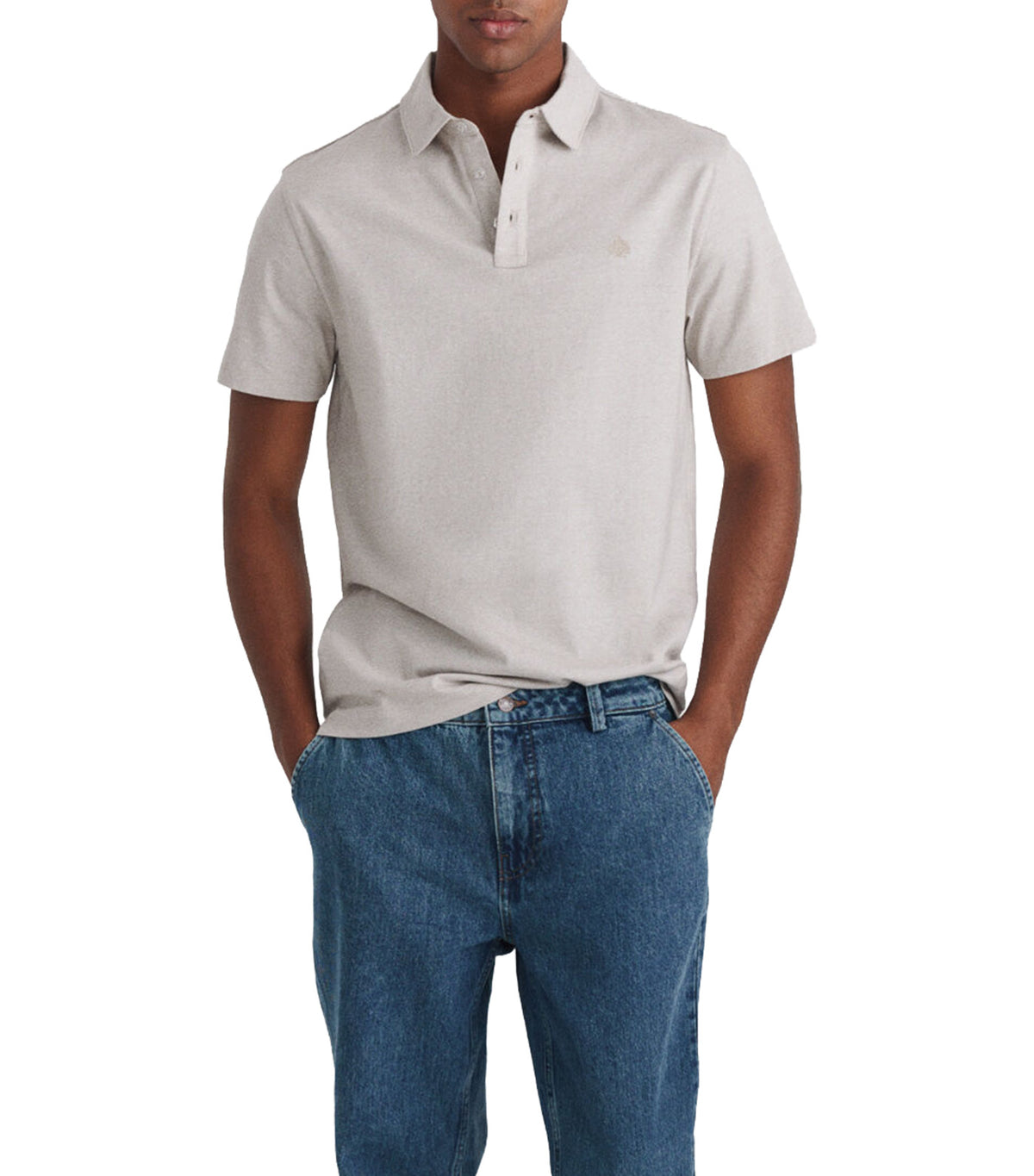 Slim Fit Micro-Striped Jersey Polo Shirt Sand