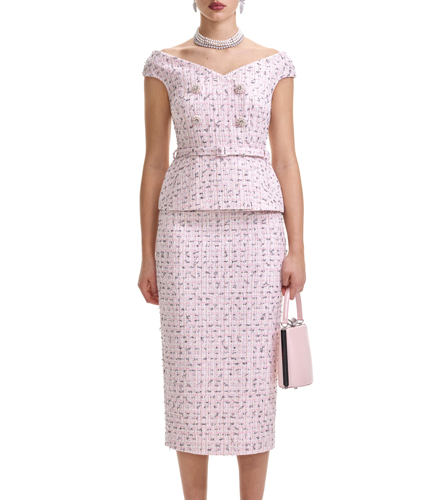 Boucle Pearl Midi Dress Pink