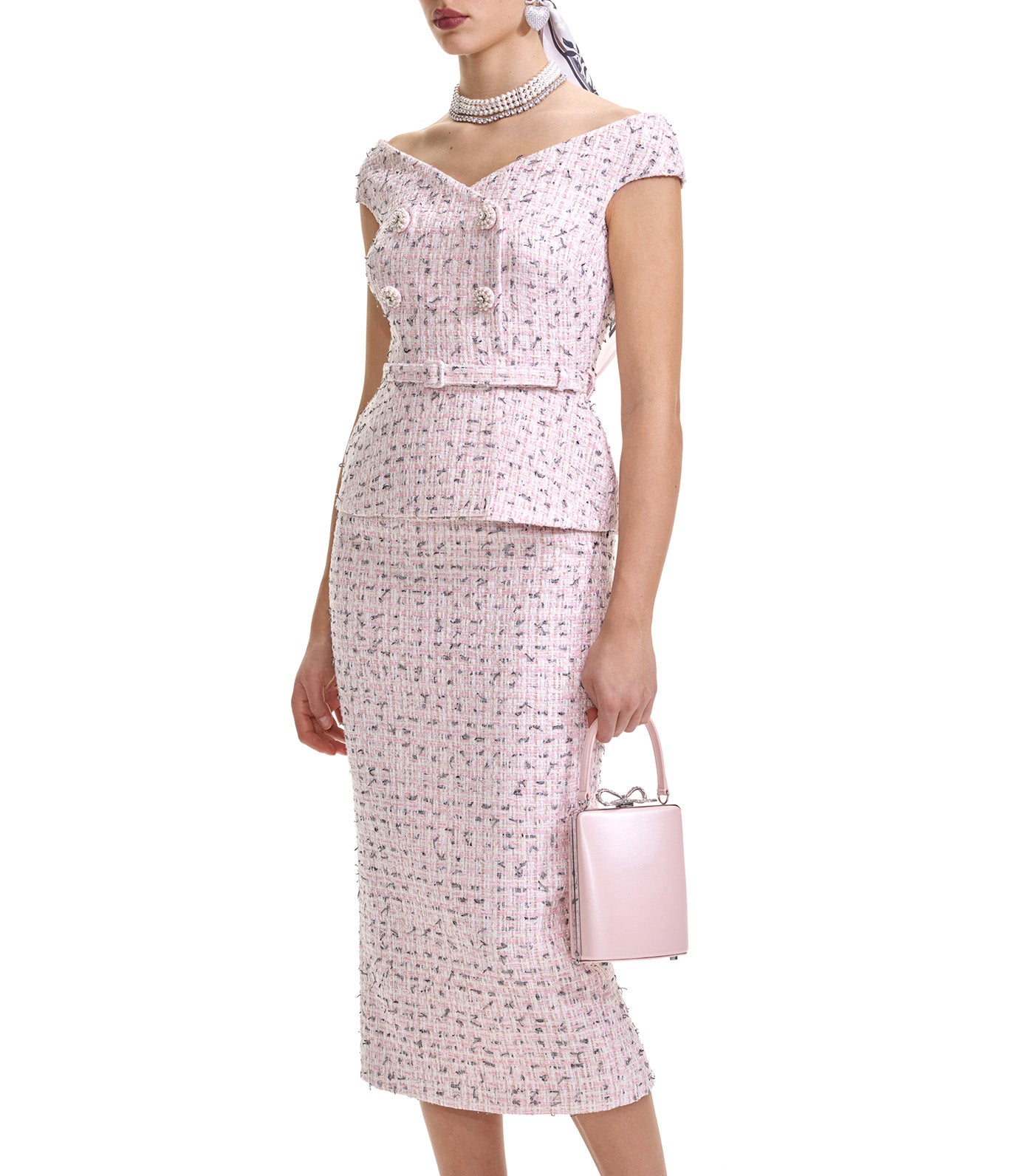 Boucle Pearl Midi Dress Pink
