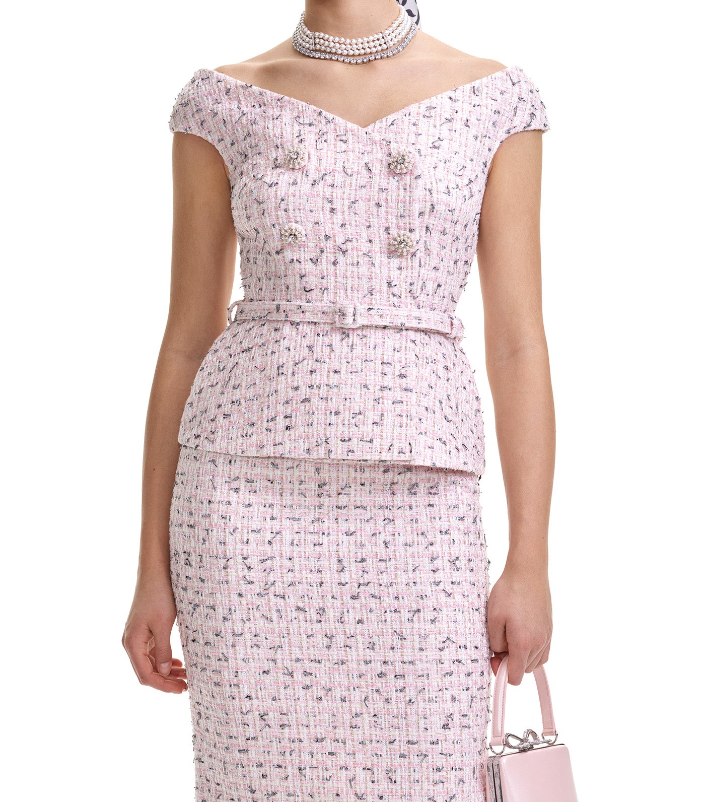 Boucle Pearl Midi Dress Pink