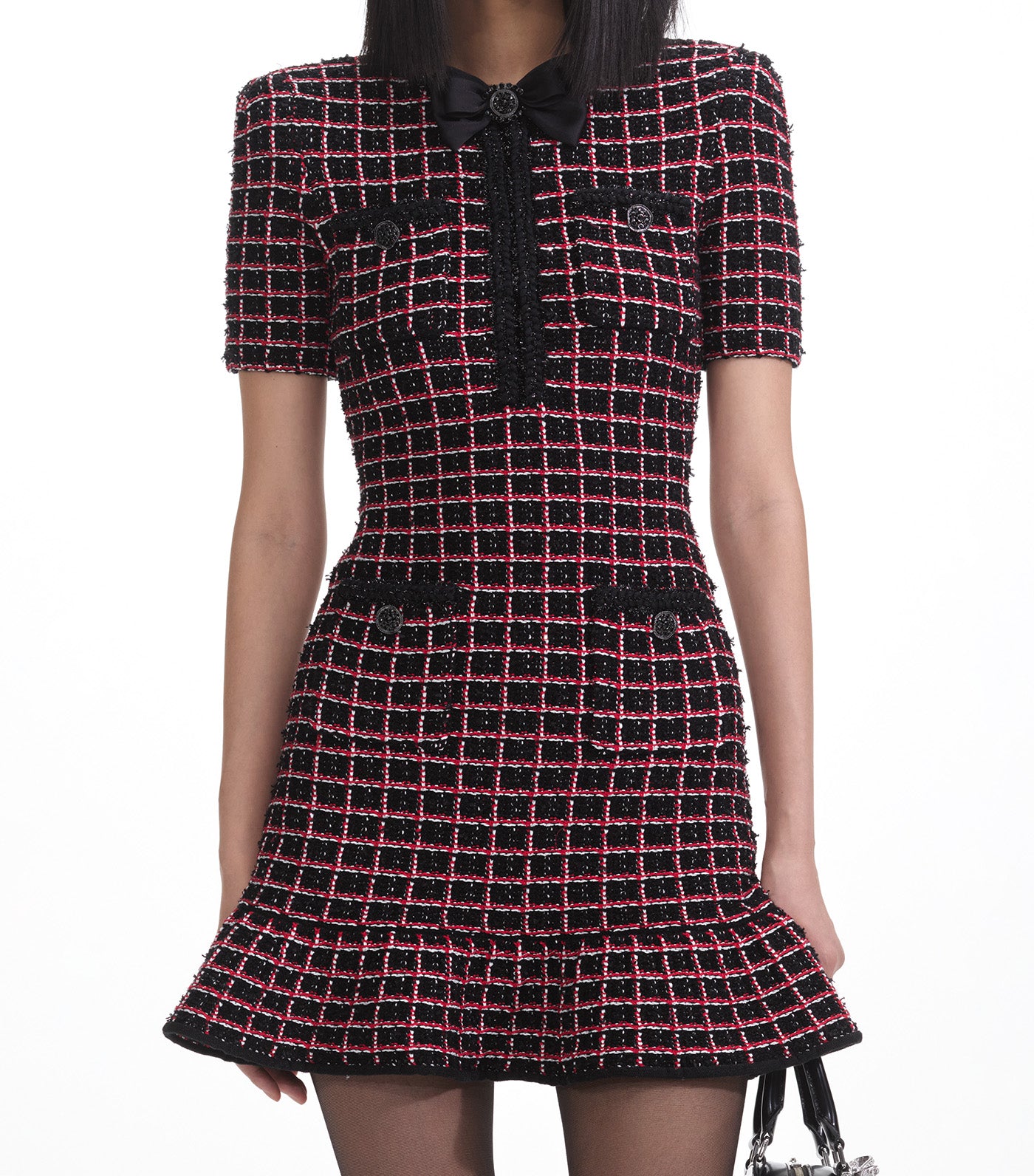 Check Knit Mini Dress Black and Red