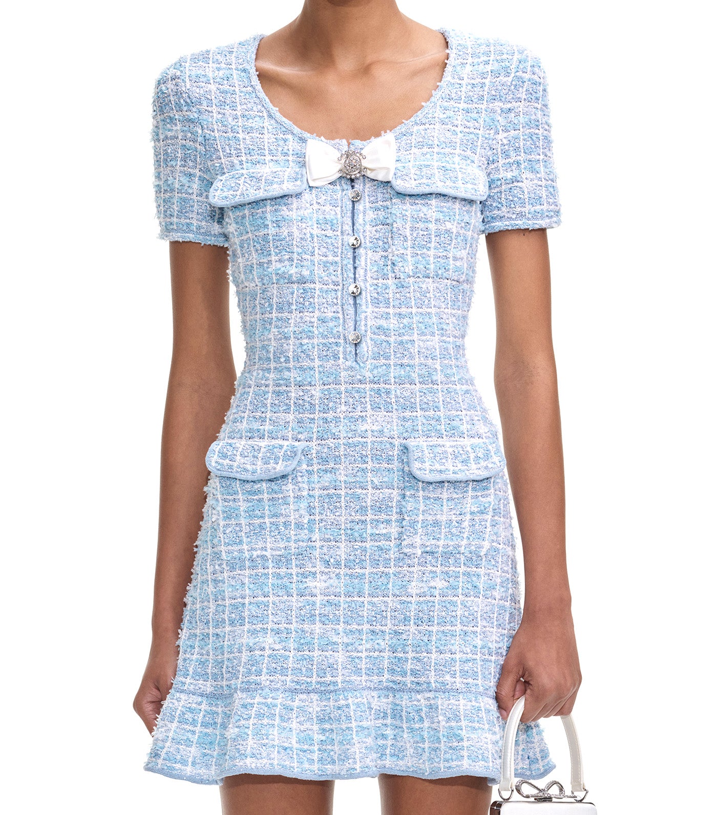 Check Knit Mini Dress Blue