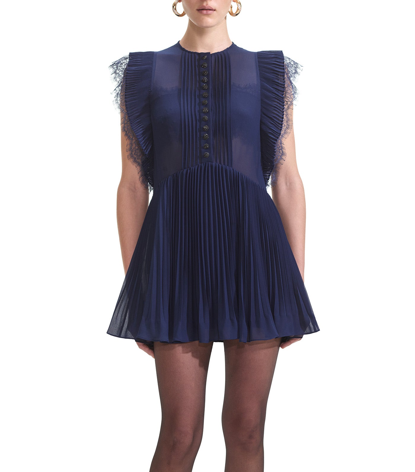 Chiffon Ruffle Mini Dress Navy