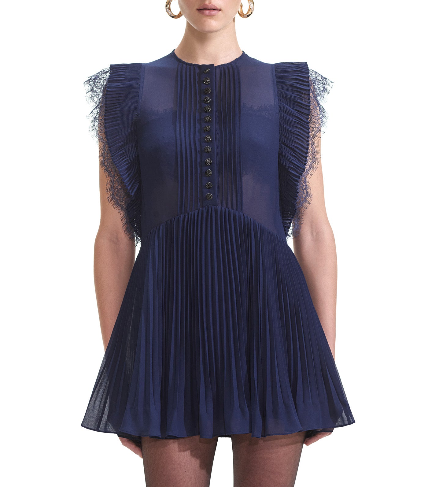 Chiffon Ruffle Mini Dress Navy