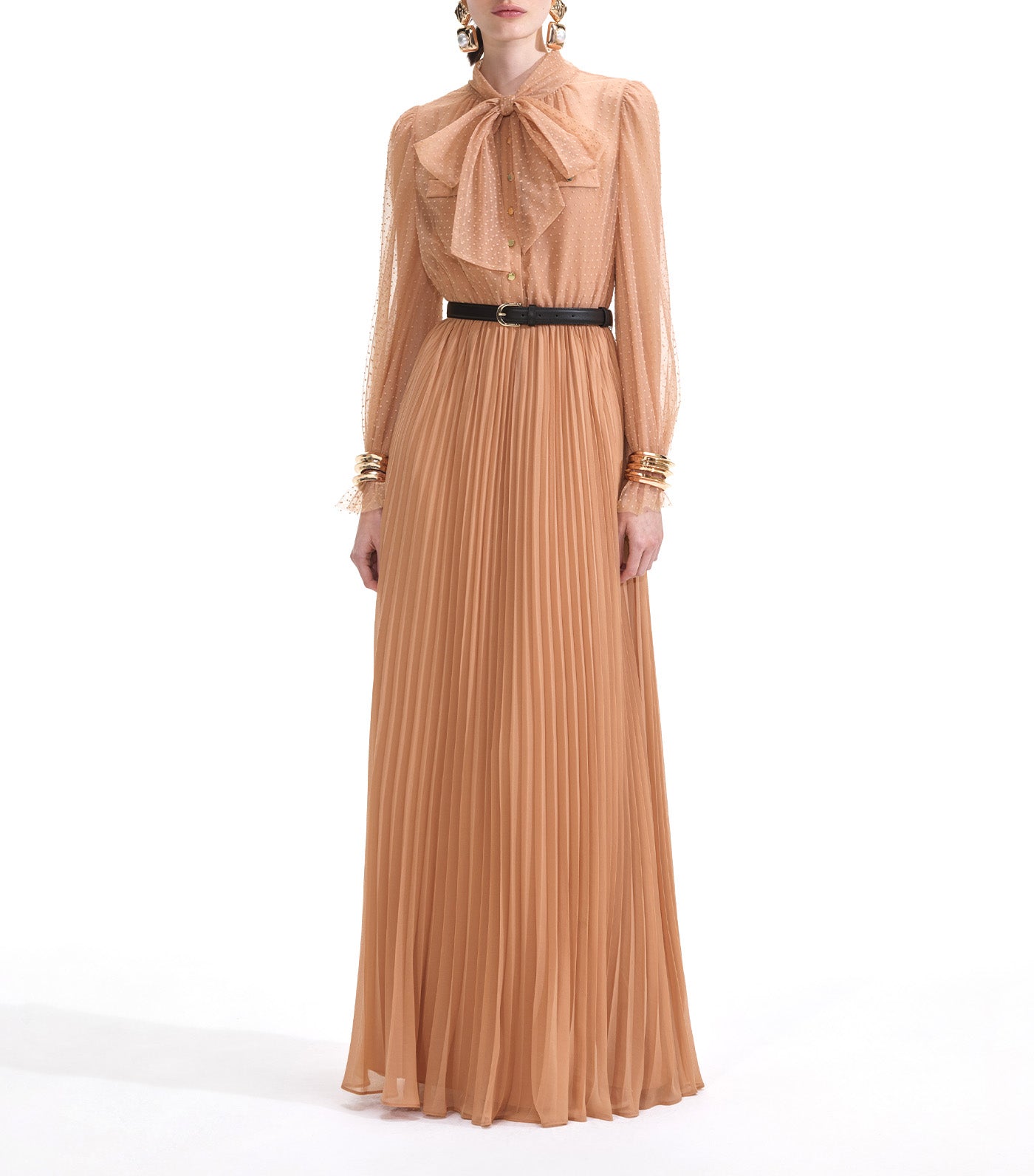Dot Mesh Maxi Dress Tan